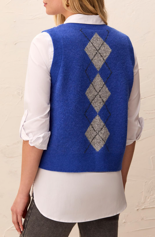 Tribal Argyle Sweater Vest-Cobalt