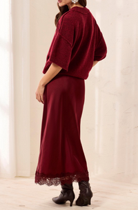 Tribal Satin Skirt w/Lace Hem-Wine