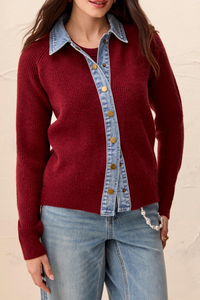 Tribal  Sweater w/Denim Trim