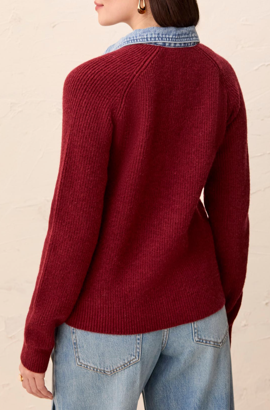 Tribal  Sweater w/Denim Trim