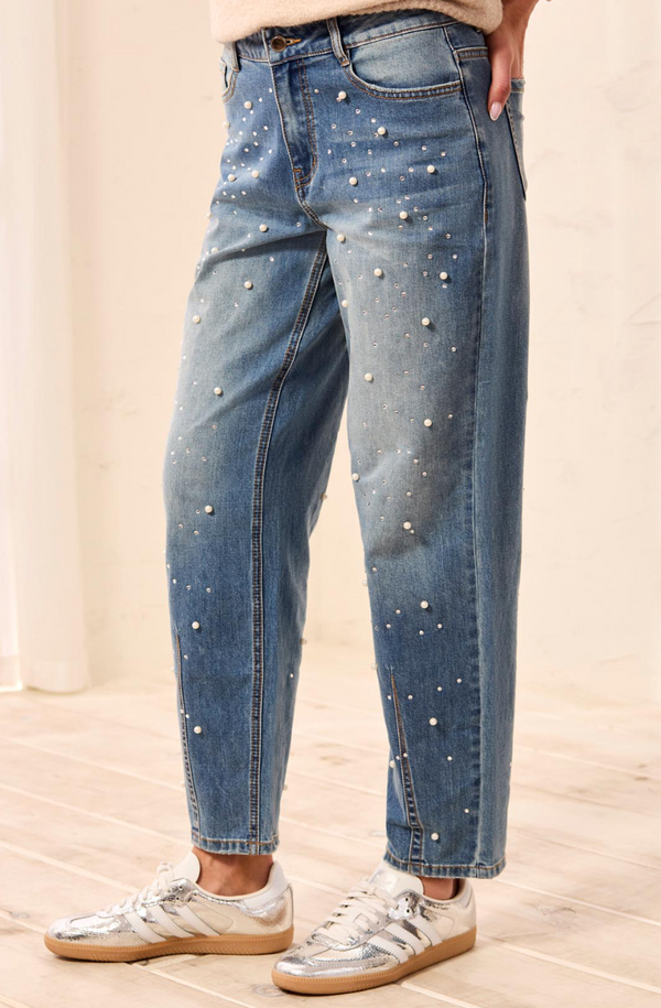 Tribal Audrey Barrel Jeans w/Pearls & Stones