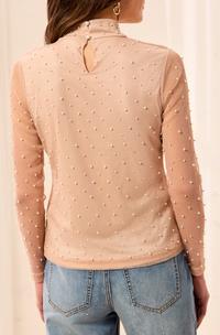 Tribal Piece Embellished Mock Neck Top
