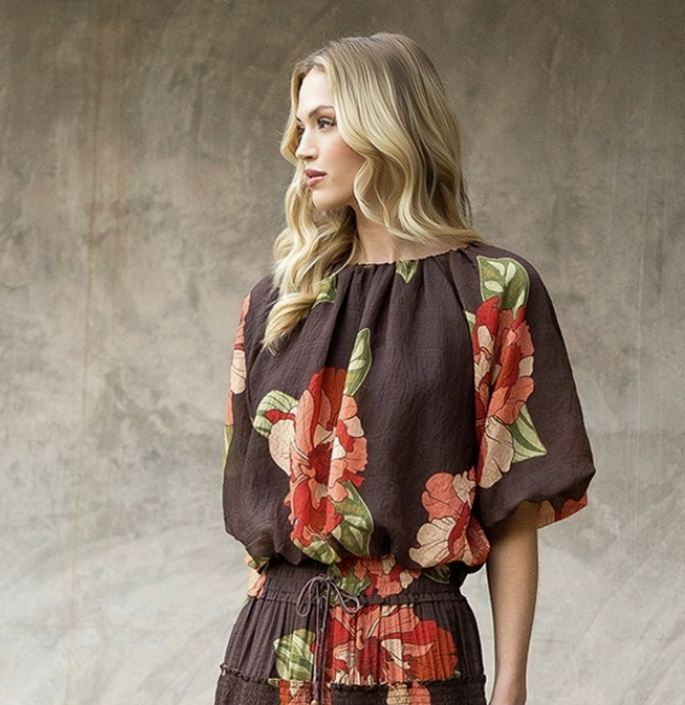 Floral Print Top with Bubble Hem