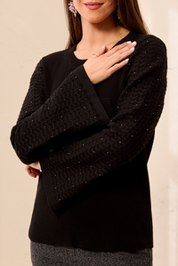 Tribal Sweater w/Stud Sleeves-Black