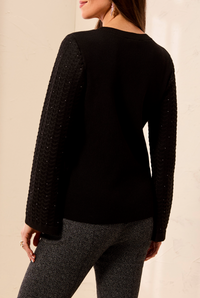 Tribal Sweater w/Stud Sleeves-Black