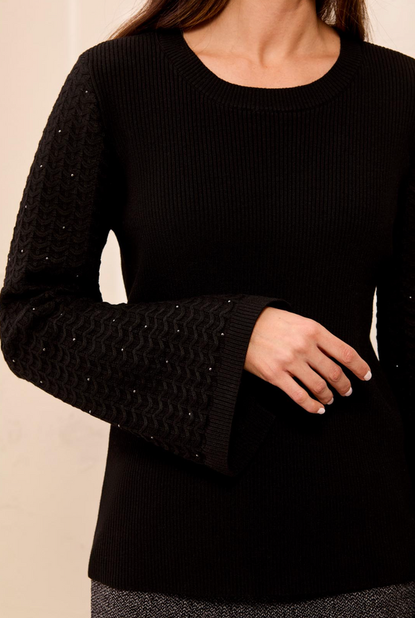 Tribal Sweater w/Stud Sleeves-Black