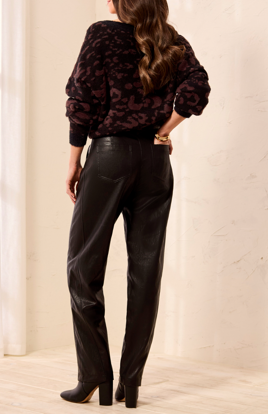 Tribal Faux Leather Barrel Pant