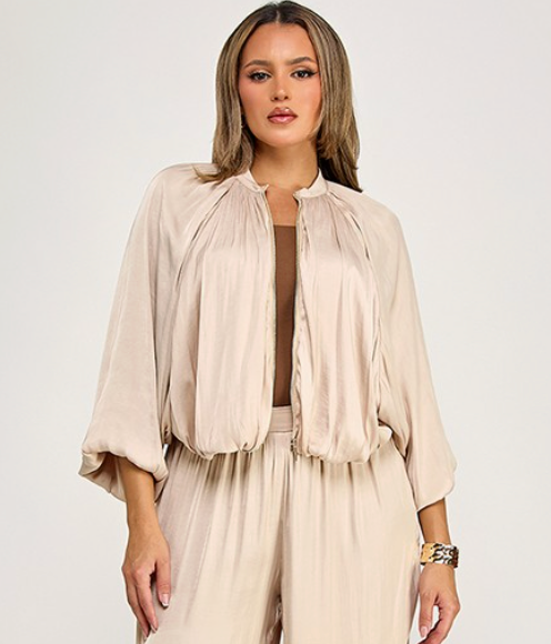 Bubble Hem Satin Jacket