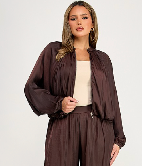 Bubble Hem Satin Jacket