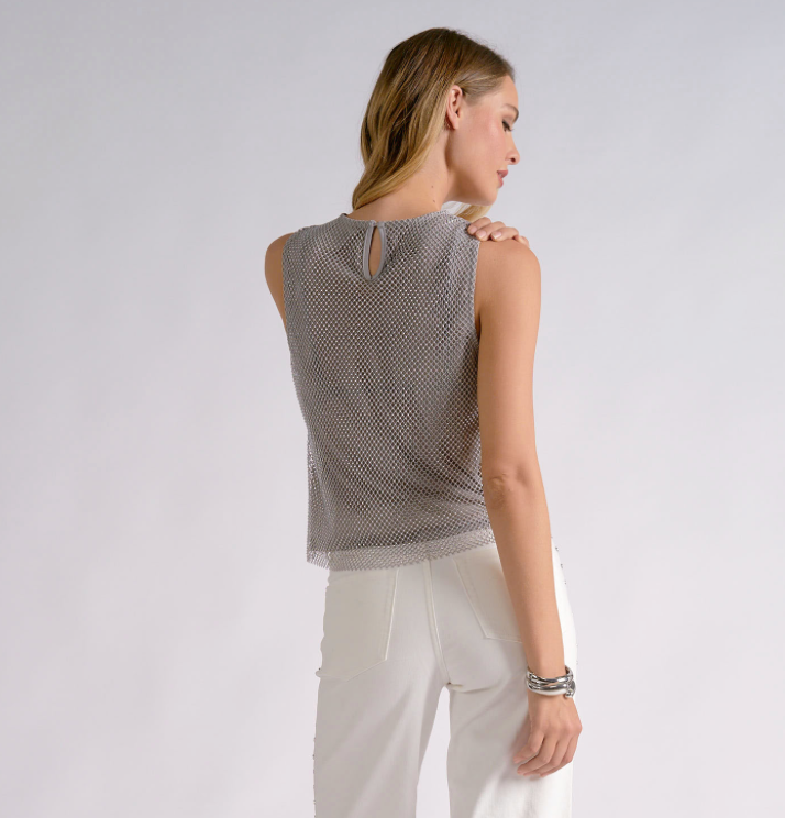 Elan Crewneck Mesh Tank Top -Silver