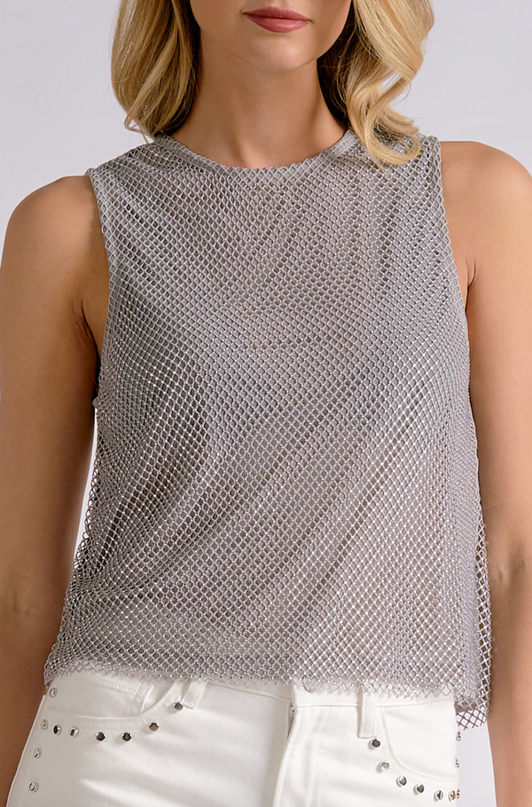Elan Crewneck Mesh Tank Top -Silver