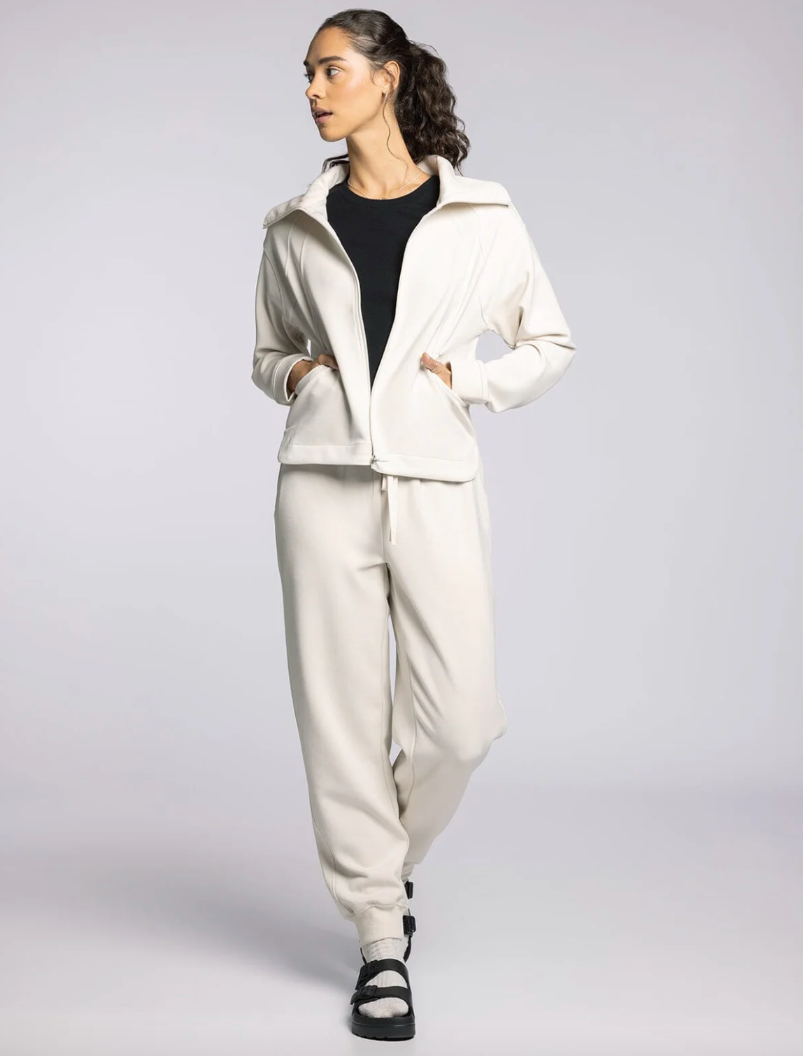 Doris Wide Leg Sweats-Cream