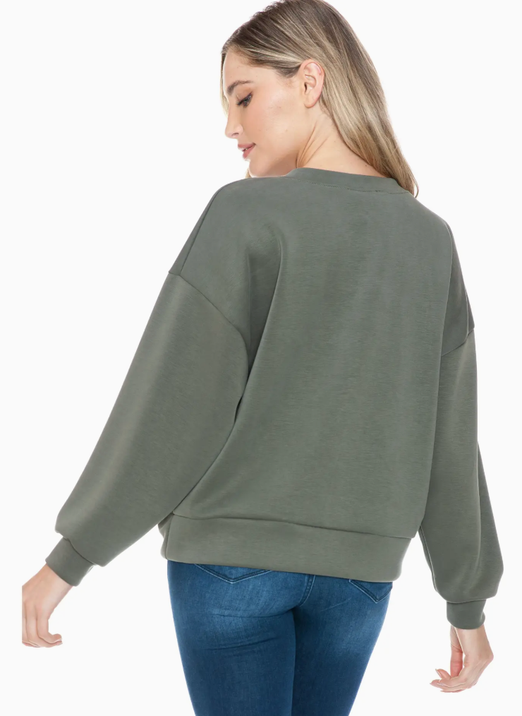 V-neck Scuba Top-Olive