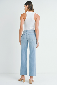 Slim Palazzo w/ Cut Hem Denim-Light Wash