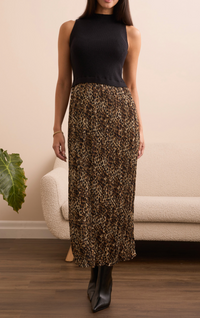Tribal Sleeveless Twofer Maxi Dress w/Lining-Black