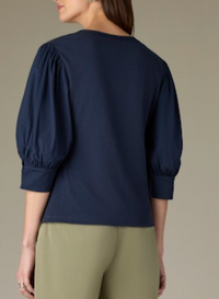 Puff Sleeve Mixed Media Top -Navy