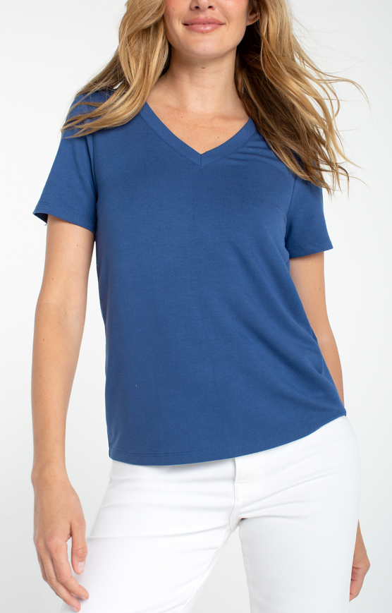 Liverpool V-neck Knit Tee-Blue