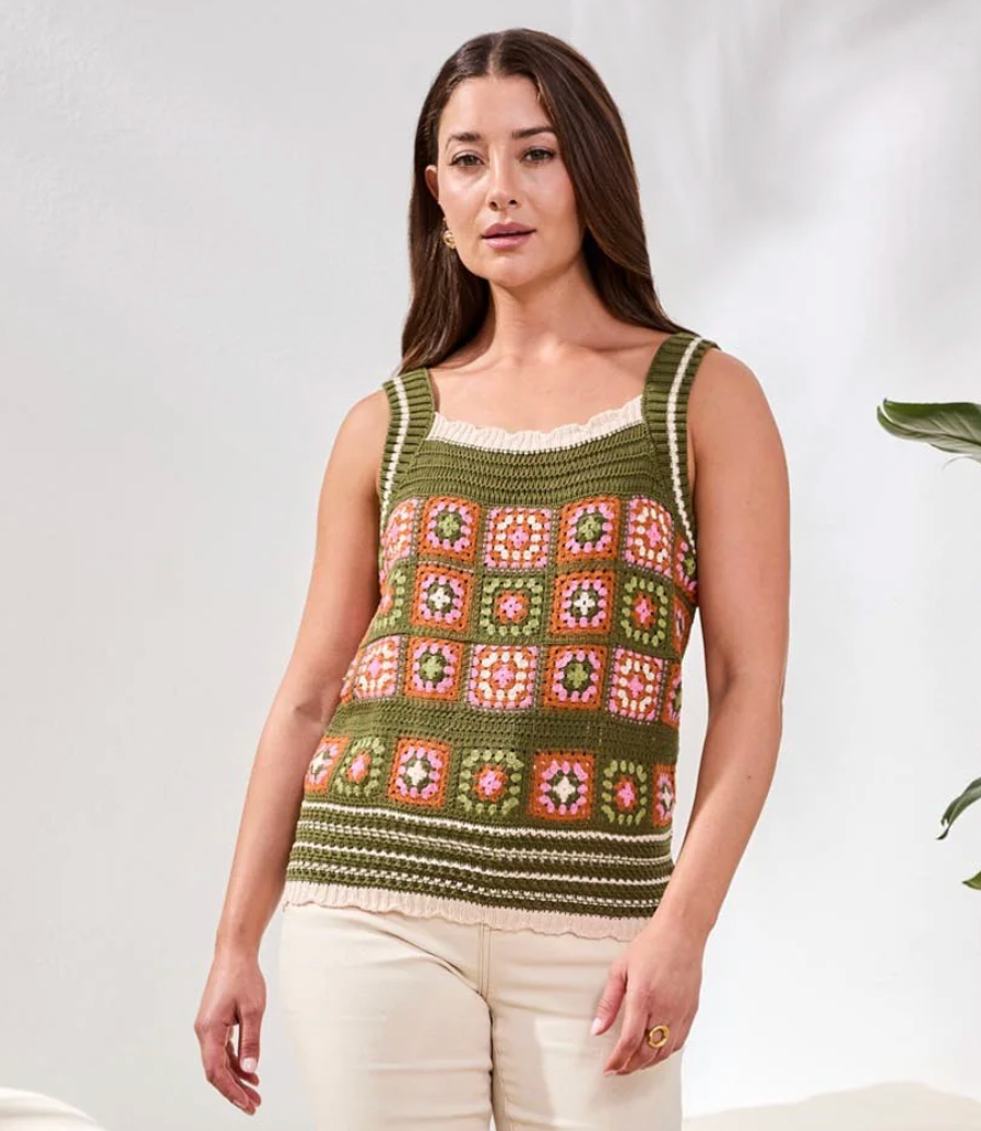 Tribal Wide Strap Crochet Cami