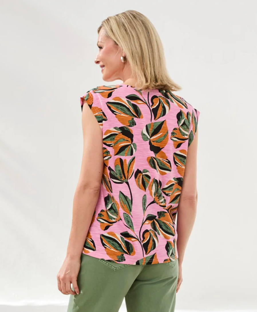 Tribal V-neck Cap Sleeve Top