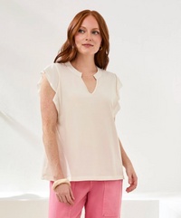 Tribal Ruffle Sleeve Top-Eggshell