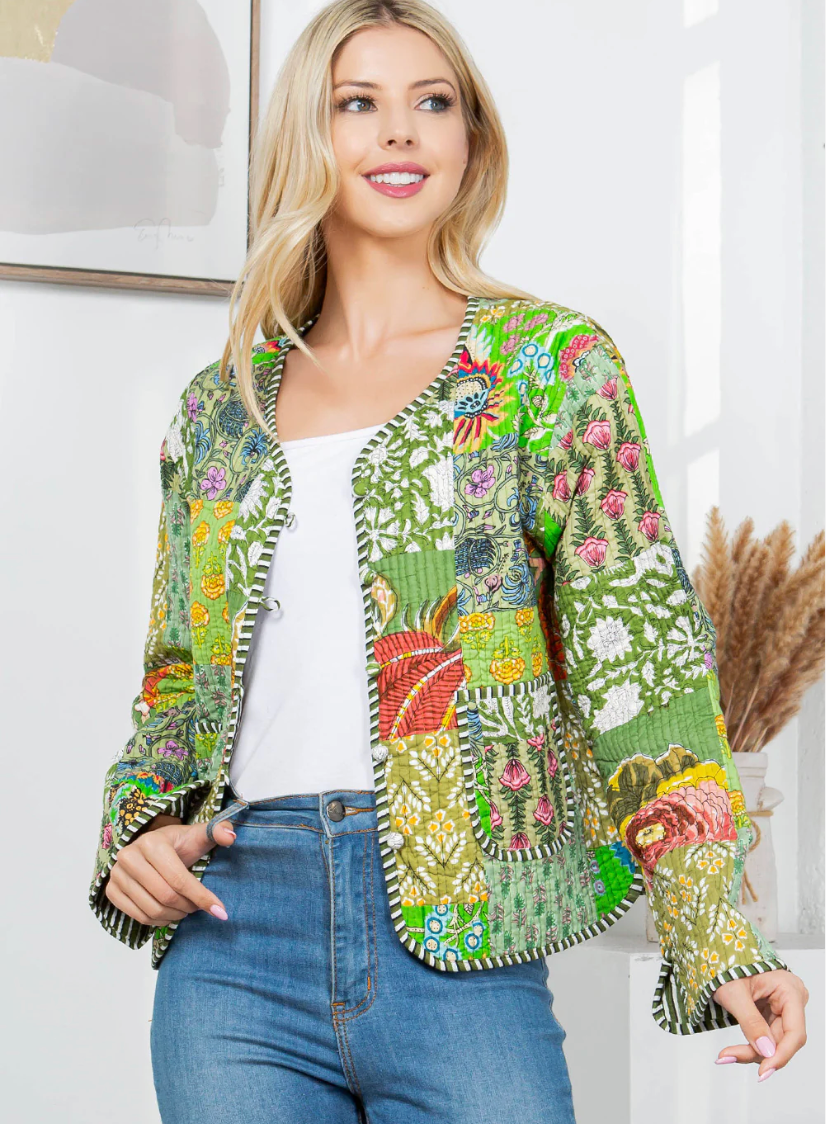 Reversible Floral Print Quilted Patch Jacket