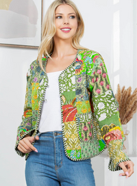 Reversible Floral Print Quilted Patch Jacket
