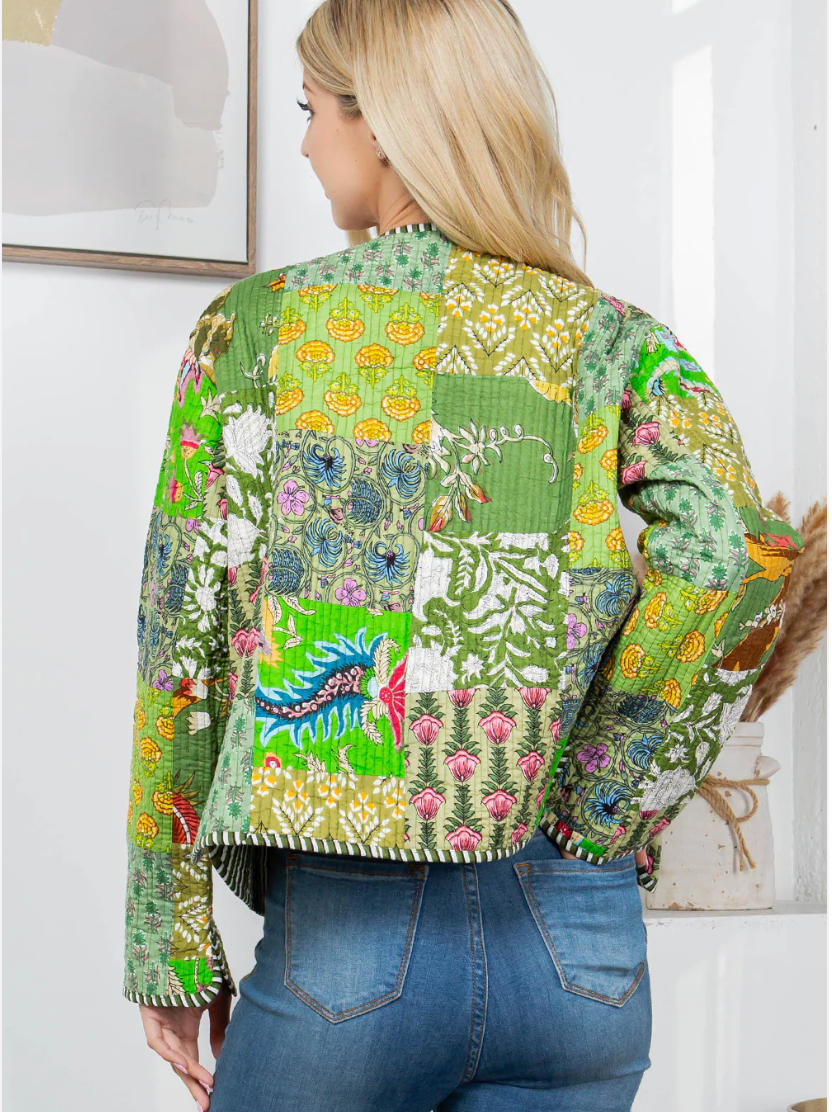 Reversible Floral Print Quilted Patch Jacket