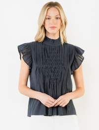 Ruffle Ruched Top-Navy