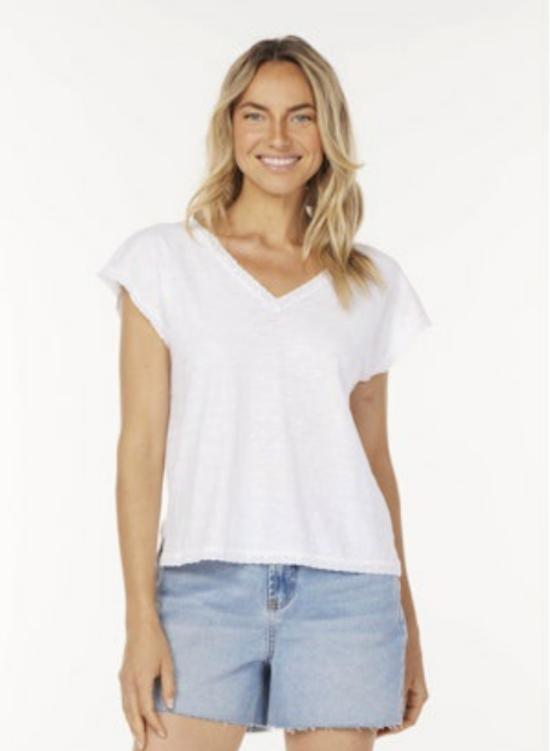 Dolman Lace Trim Tee-White