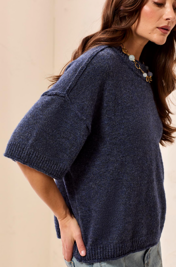 Tribal Elbow Sleeve Crew Neck Sweater-Nightfall