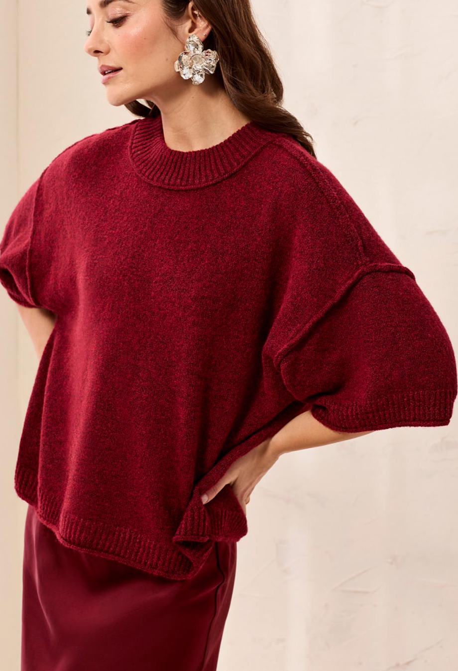 Tribal Elbow Sleeve Crew Neck Sweater