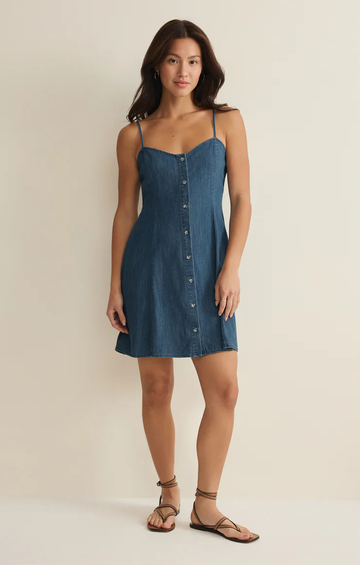 Z Supply Angel Eyes Denim Mini Dress-Indigo