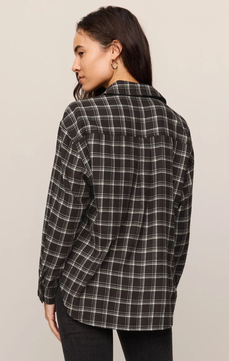 River Plaid Button up Flannel -Ash Black