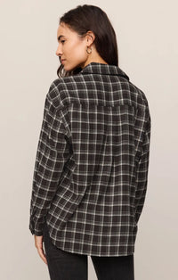 River Plaid Button up Flannel -Ash Black