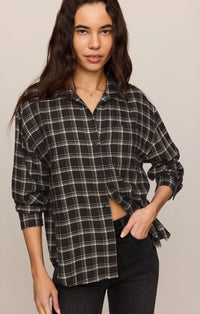 River Plaid Button up Flannel -Ash Black