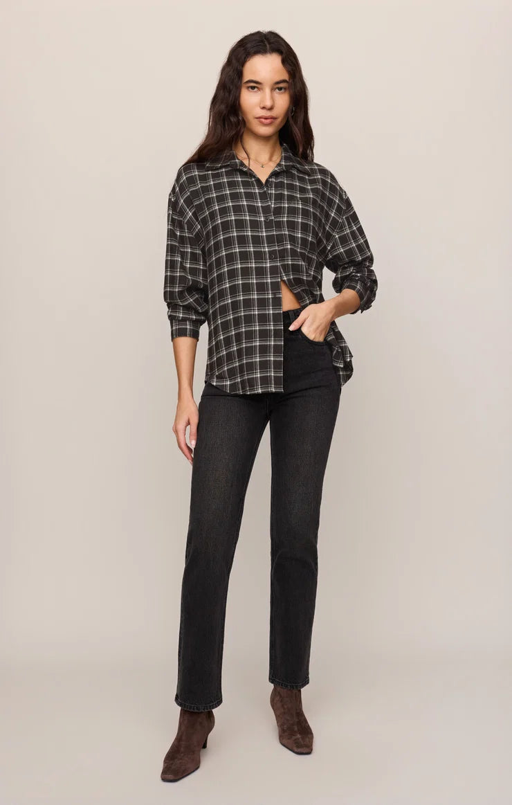 River Plaid Button up Flannel -Ash Black