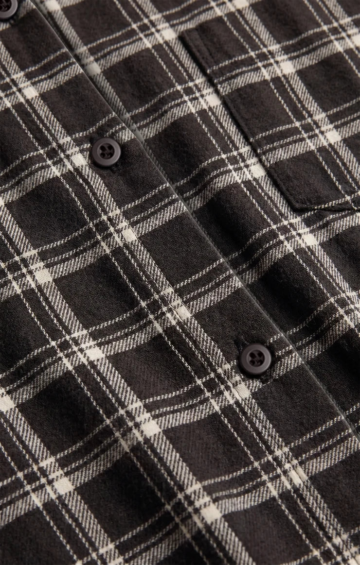River Plaid Button up Flannel -Ash Black