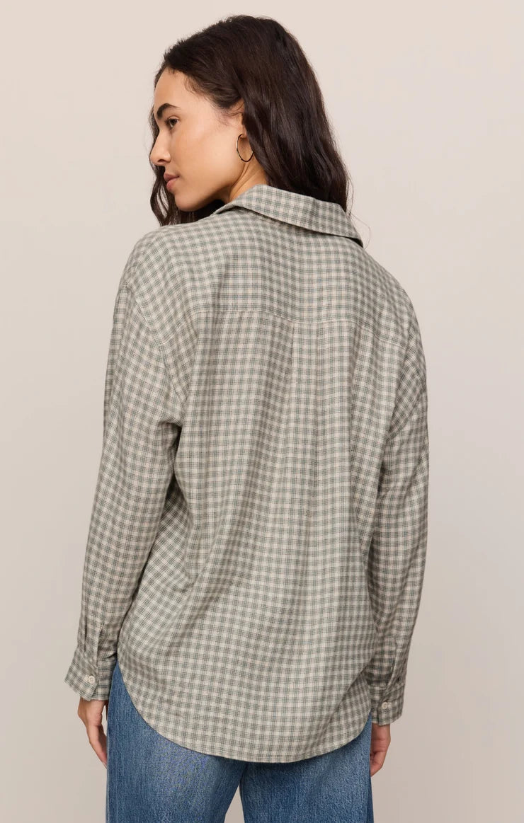 River Plaid Button up Flannel -Emerald Cove