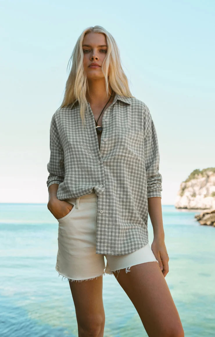 River Plaid Button up Flannel -Emerald Cove