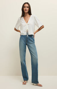 La Belle Linen Cropped Top-White
