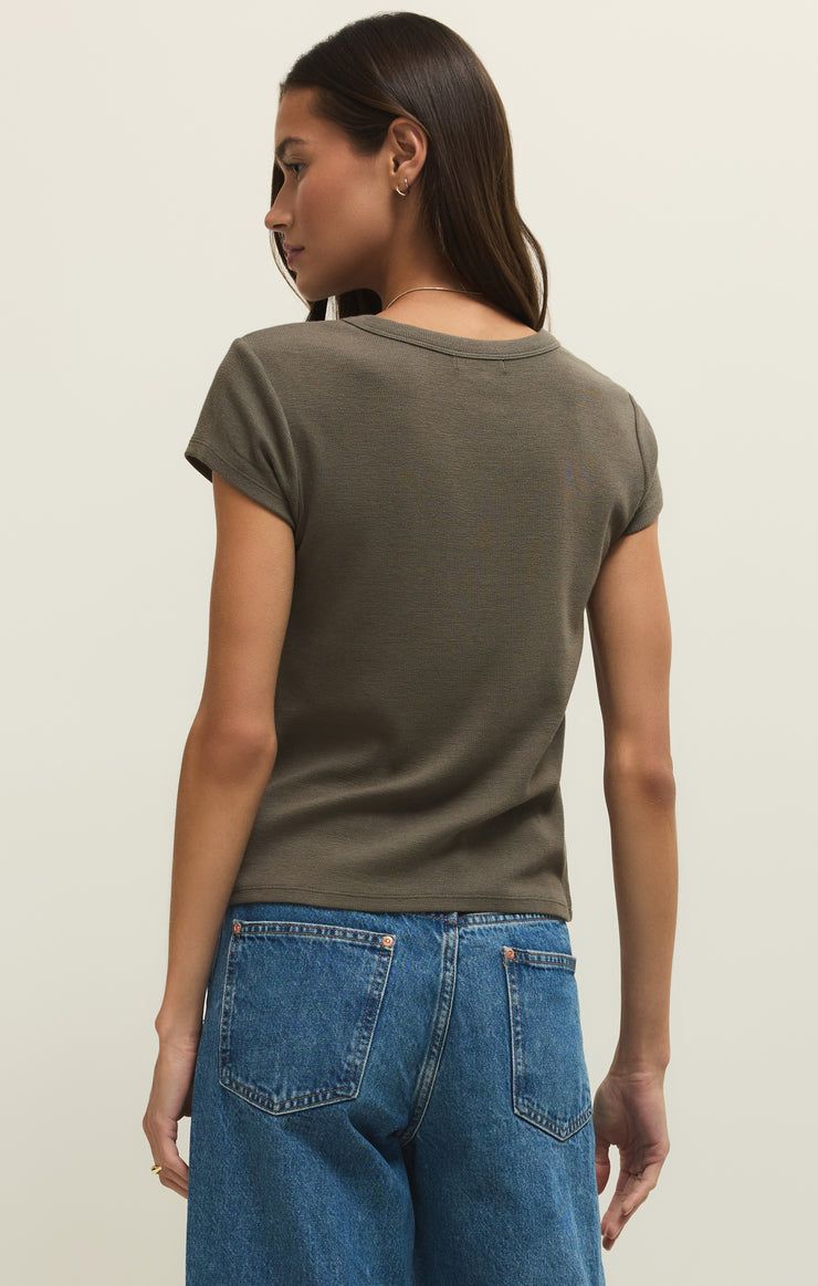 Renae Rib Short Sleeve Top-Khaki Green