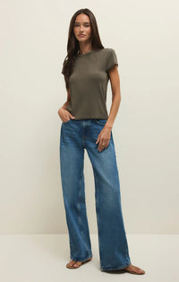 Renae Rib Short Sleeve Top-Khaki Green