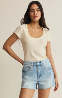 Leisurely Scoop Neck Tee-Cloud