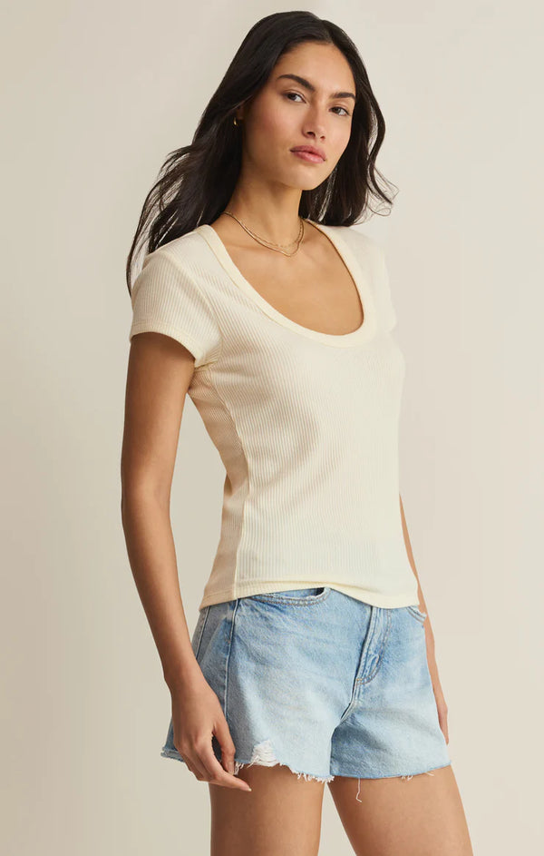 Leisurely Scoop Neck Tee-Cloud