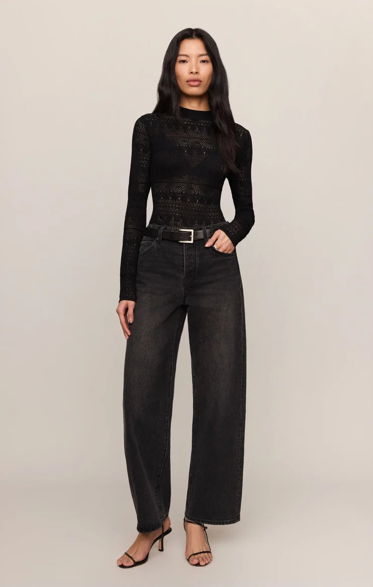 Avery Lace Sweater Top-Black