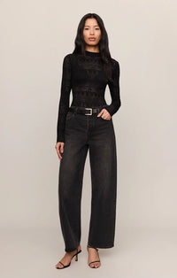 Avery Lace Sweater Top-Black