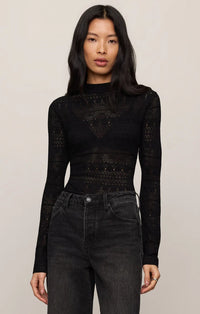 Avery Lace Sweater Top-Black