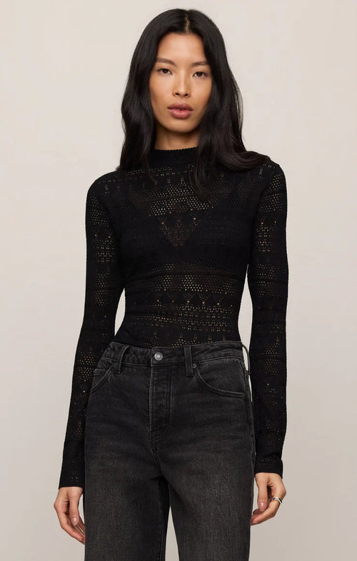Avery Lace Sweater Top-Black