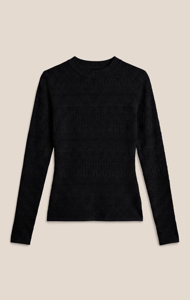 Avery Lace Sweater Top-Black