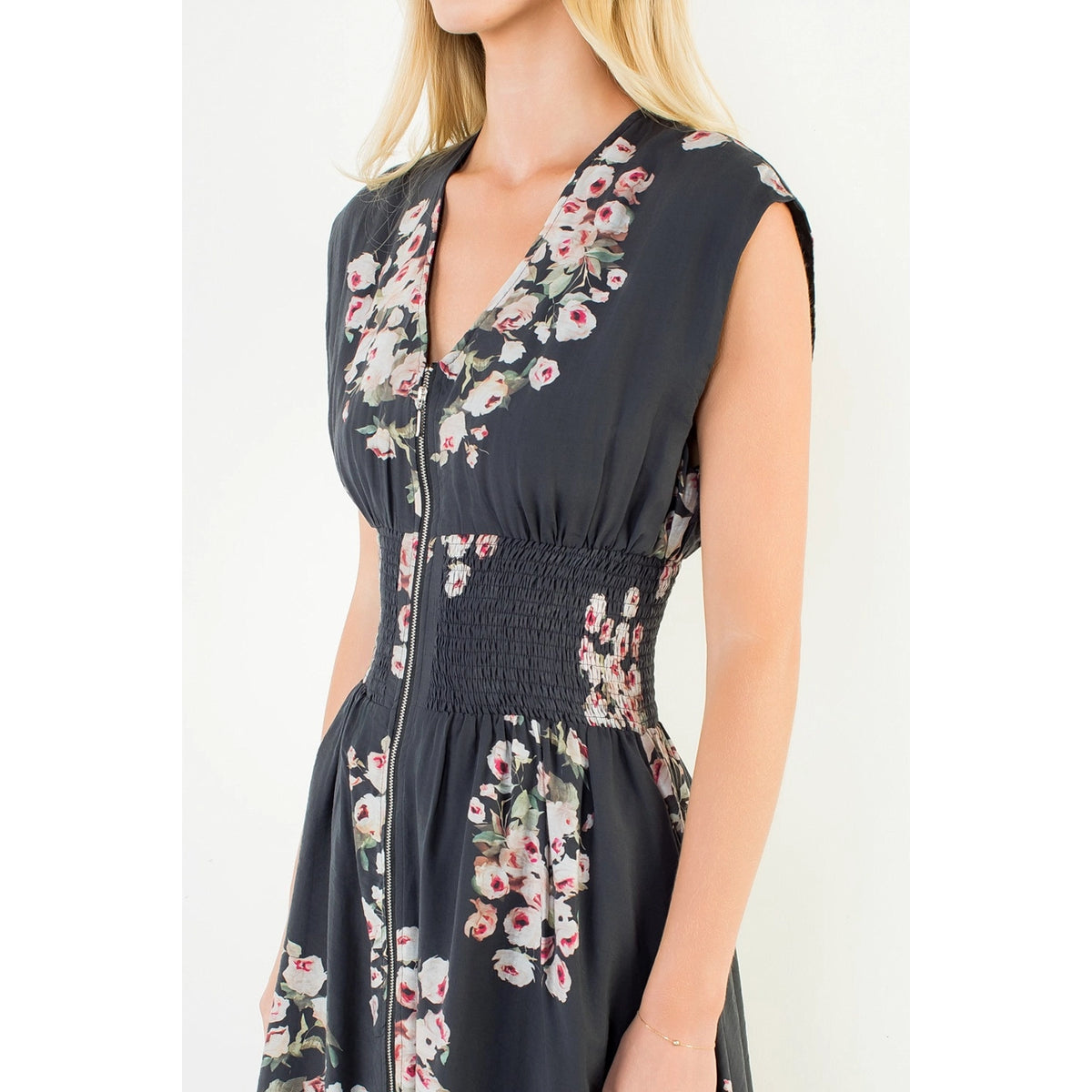 Floral Zipper Midi Dress